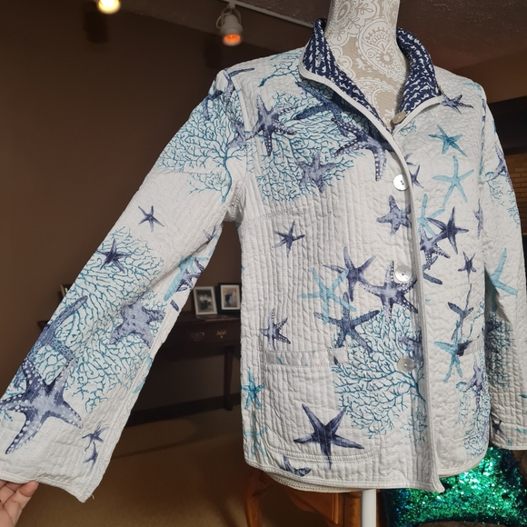 Patty Kim Quilt Jacket Long sleeve Starfish Print Button Front Size S - Picture 8 of 16